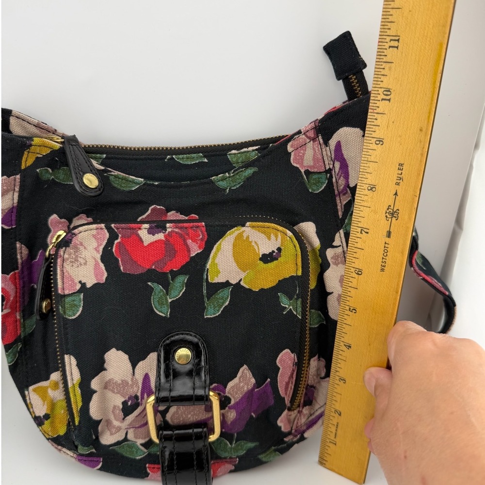 Ted Baker Crossbody Bag Small Black Floral Excellent Canvas Gold Hardware - Picture 9 of 10